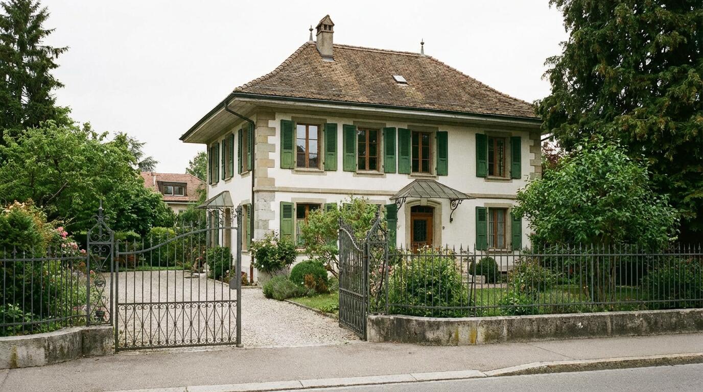 Villa individuelle genevoise avec jardin arboré dans quartier résidentiel calme