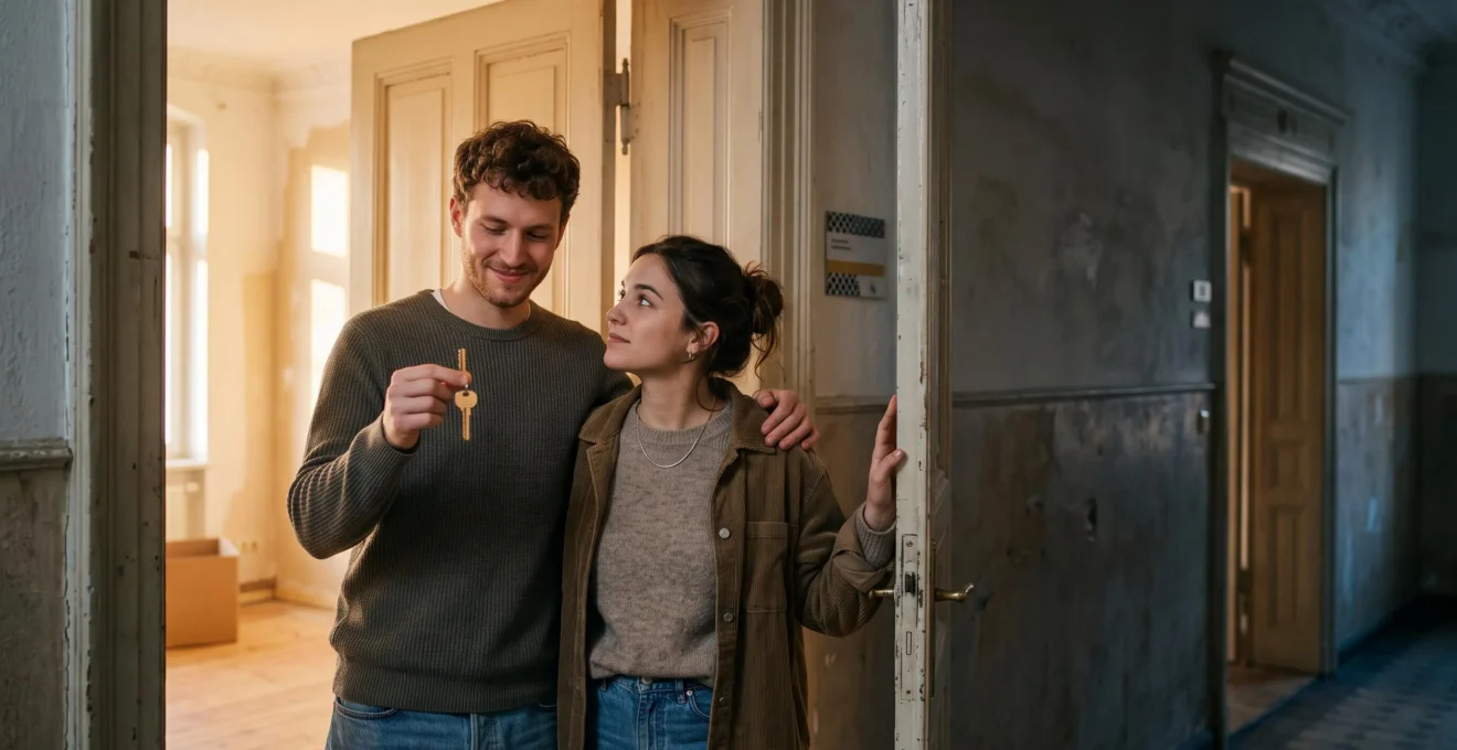 Jeune couple recevant les clés de leur premier logement, symbole du financement partiel par un prêt à taux zéro prolongé